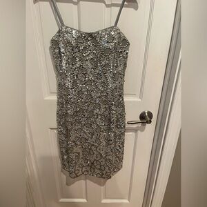 Adrianna Papell Silver Strapless Sequin Dress
